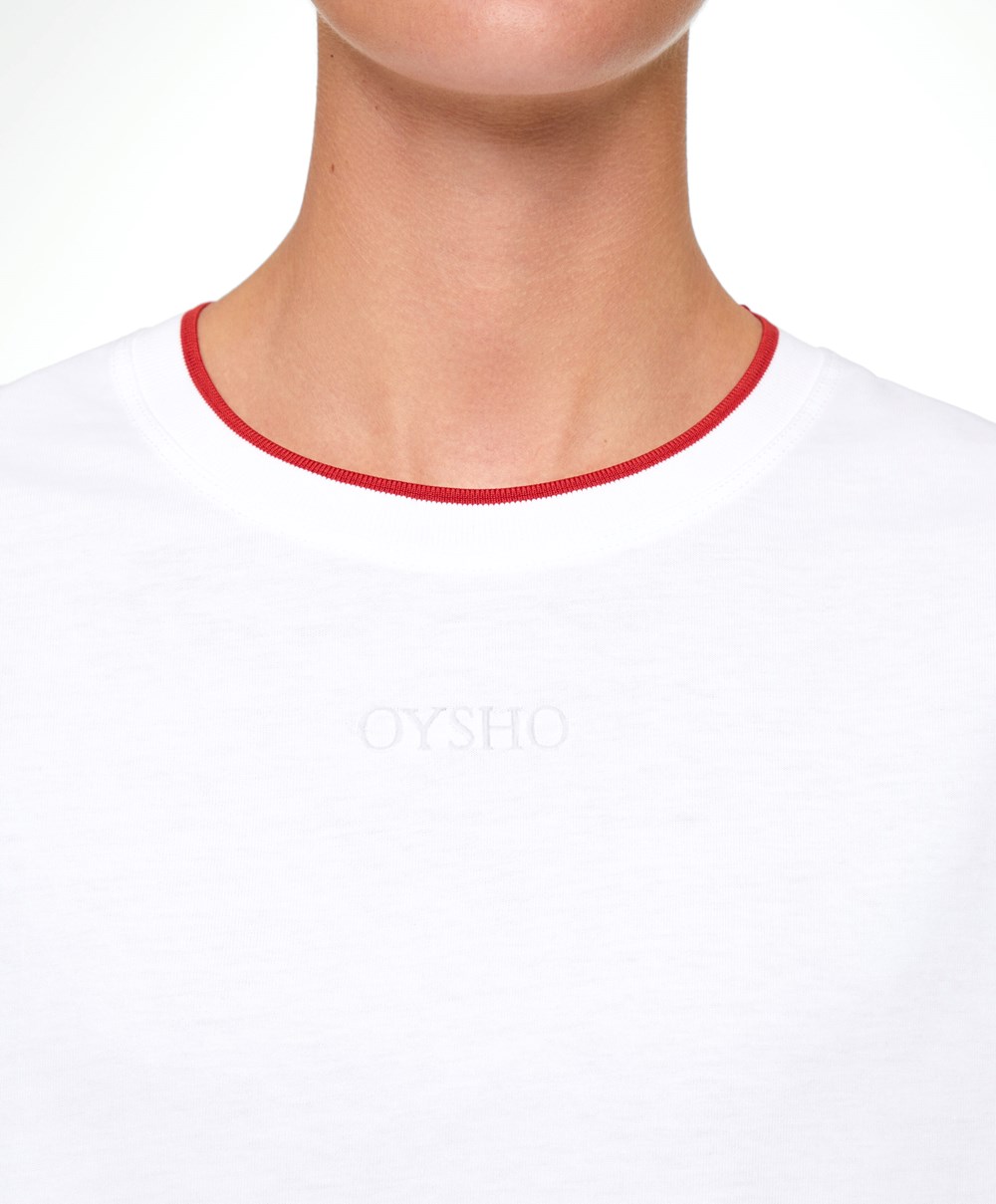 Oysho 100% Bomull Cropped Kort-sleeved Logo T-shirt Rød | VKAH48297