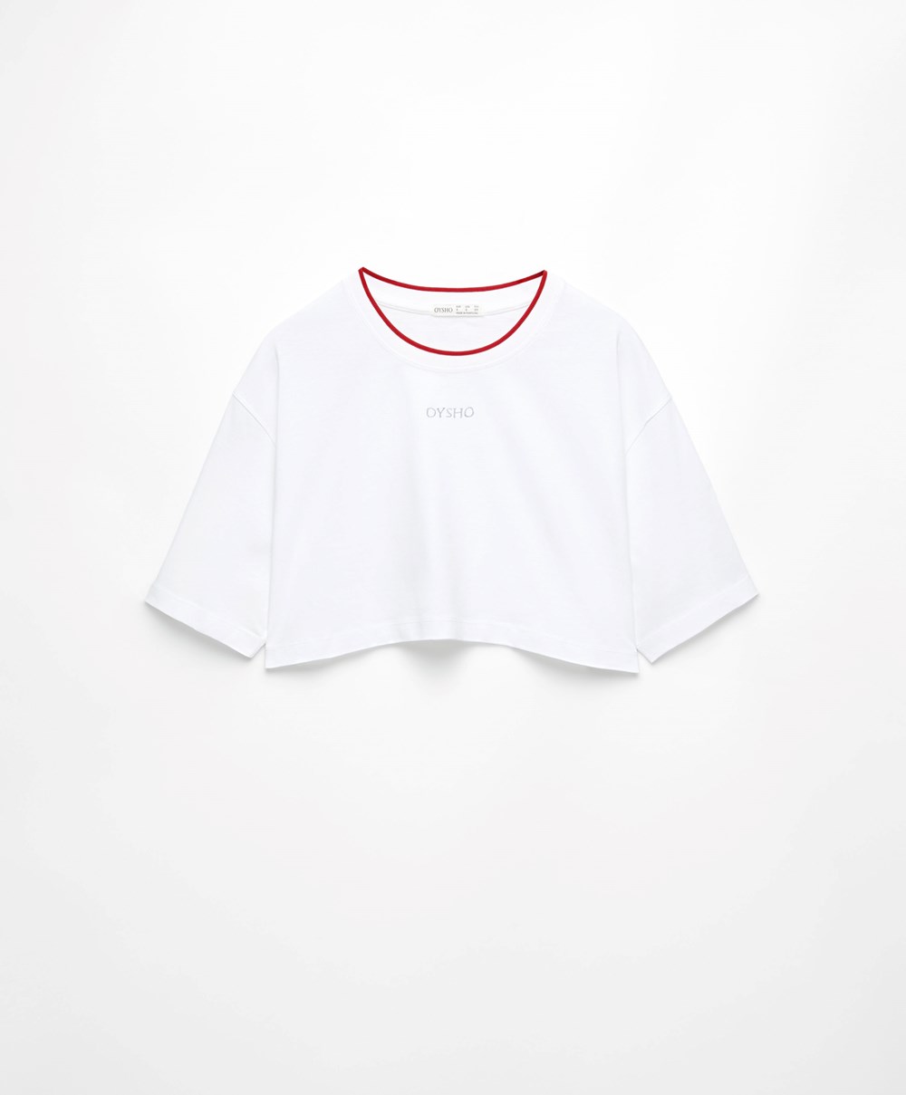 Oysho 100% Bomull Cropped Kort-sleeved Logo T-shirt Rød | VKAH48297