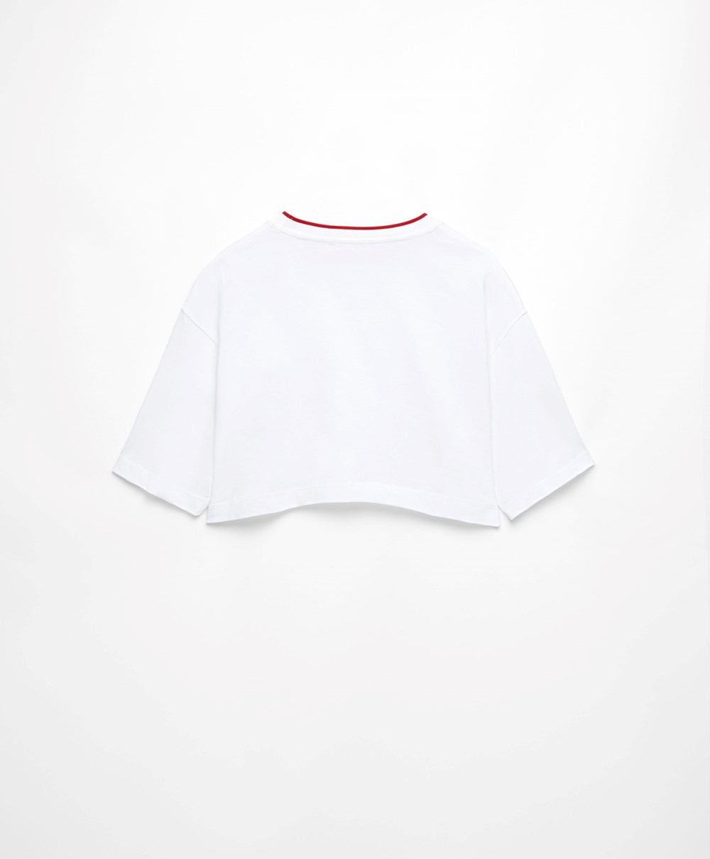 Oysho 100% Bomull Cropped Kort-sleeved Logo T-shirt Rød | VKAH48297