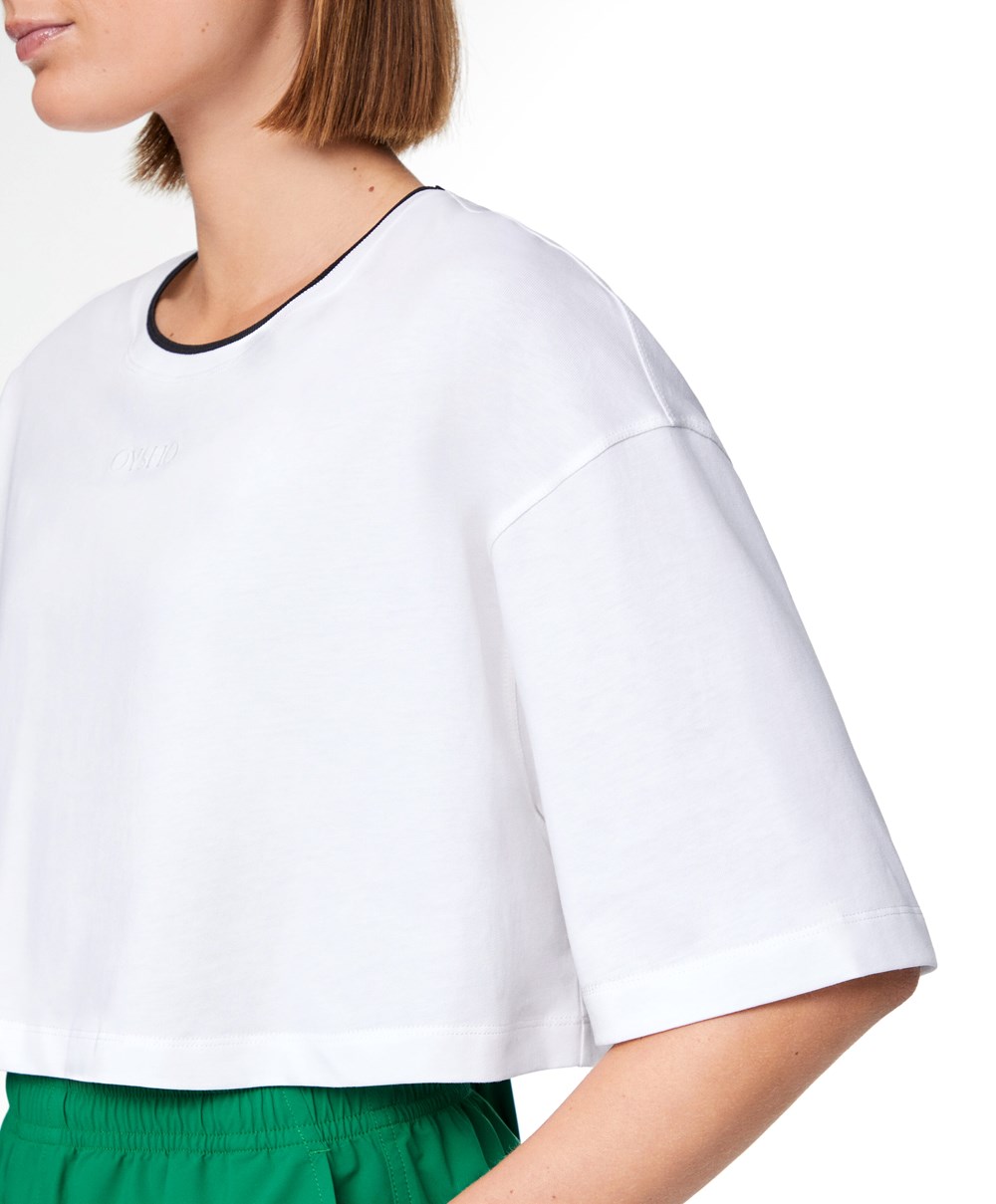 Oysho 100% Bomull Cropped Kort-sleeved Logo T-shirt Hvite | YSAN70483