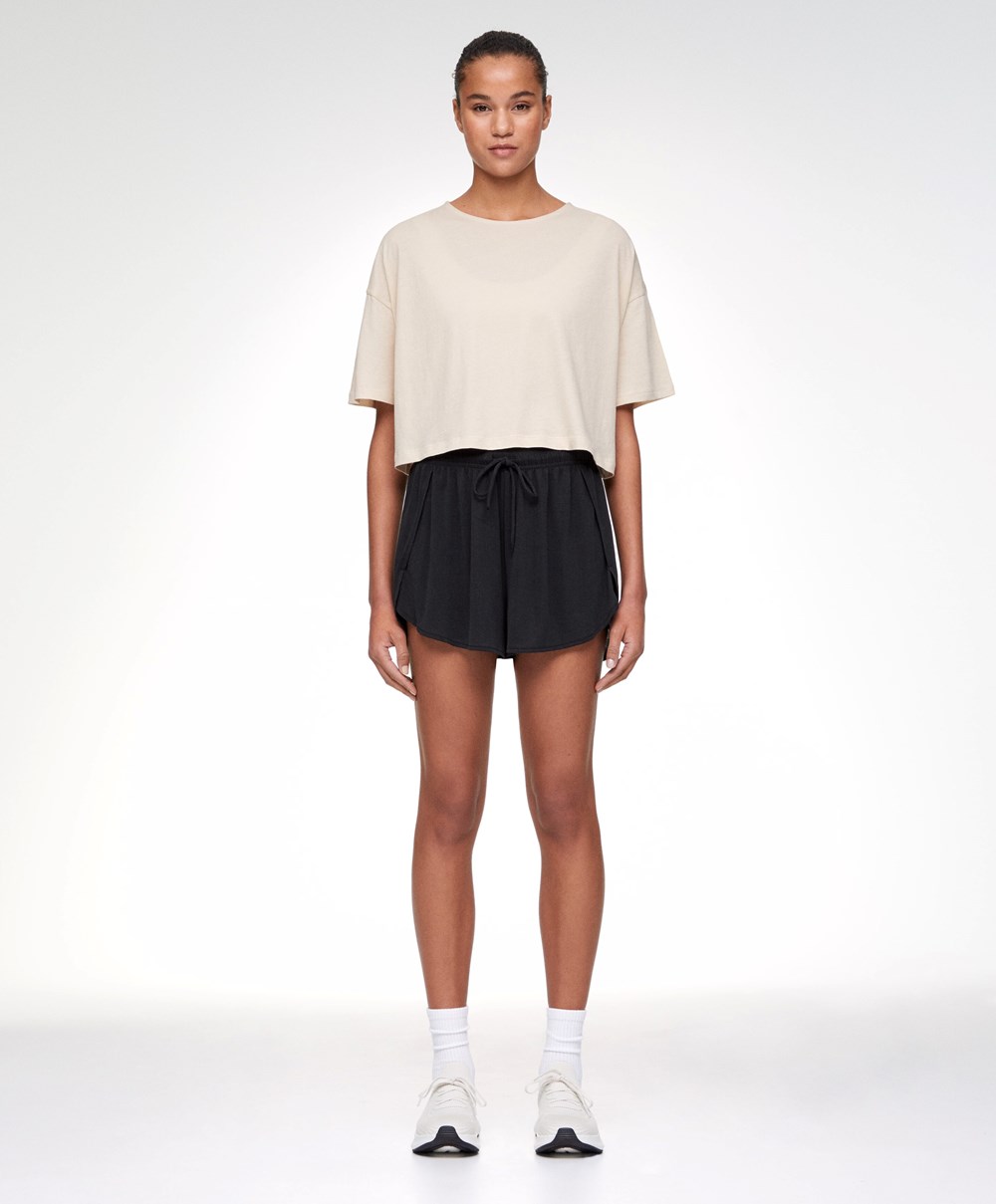 Oysho 100% Bomull Cropped Kort-sleeved T-shirt Ecru | BLHM72043