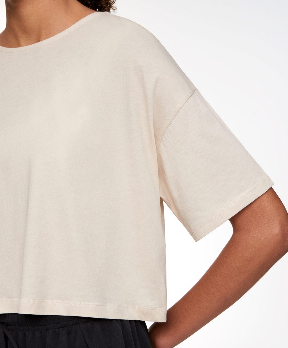 Oysho 100% Bomull Cropped Kort-sleeved T-shirt Ecru | BLHM72043