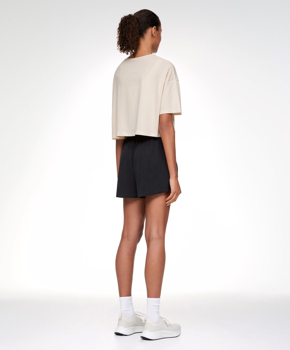 Oysho 100% Bomull Cropped Kort-sleeved T-shirt Ecru | BLHM72043