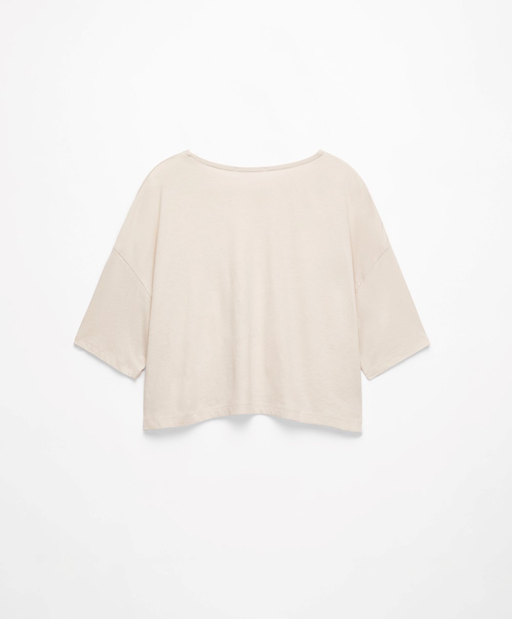 Oysho 100% Bomull Cropped Kort-sleeved T-shirt Ecru | BLHM72043