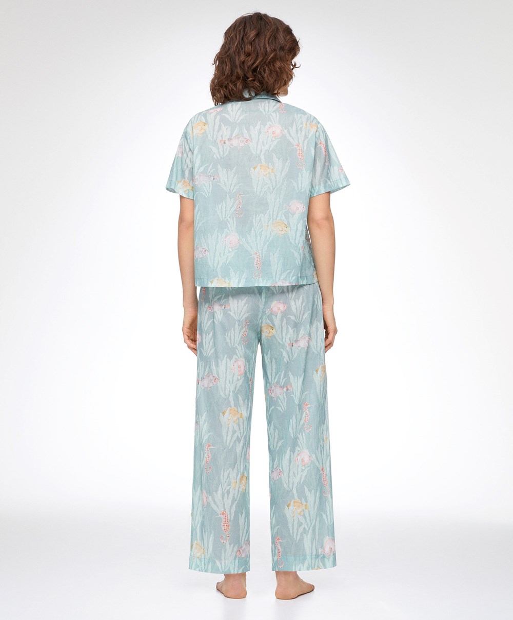 Oysho 100% Bomull Fish Trousers Turkis | AQMX76085