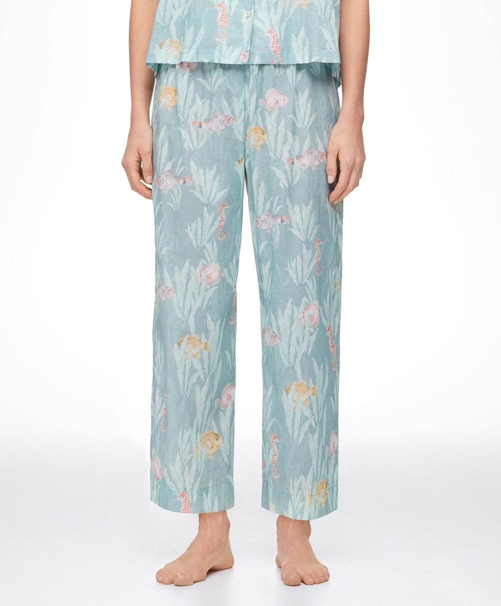 Oysho 100% Bomull Fish Trousers Turkis | AQMX76085