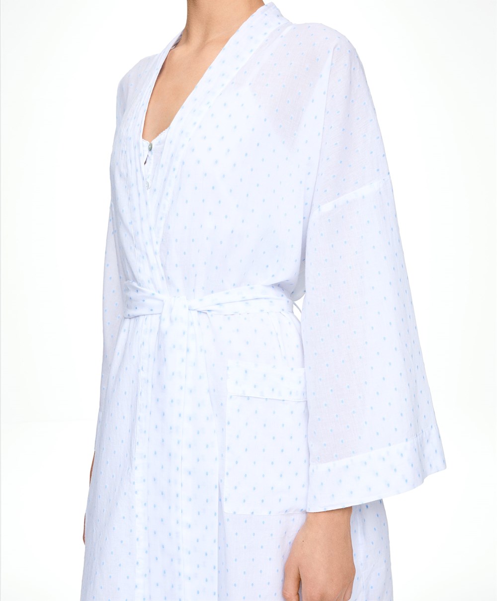 Oysho 100% Bomull Plumeti Dressing Gown Hvite | MYJV42105