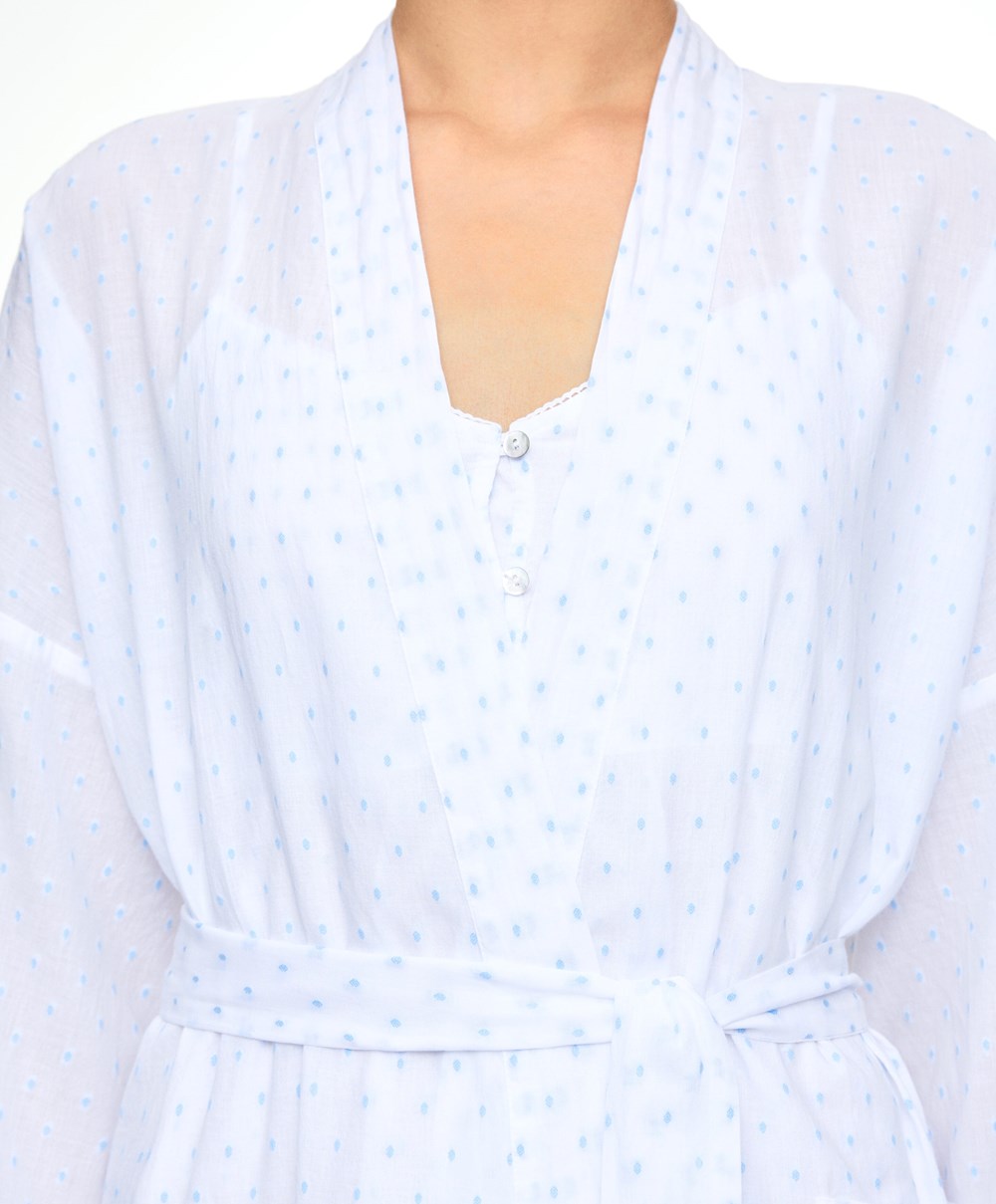 Oysho 100% Bomull Plumeti Dressing Gown Hvite | MYJV42105