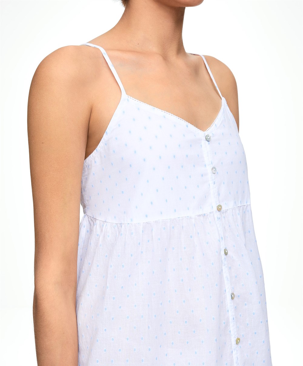 Oysho 100% Bomull Plumeti Kort Nightdress Hvite | CHZB23819