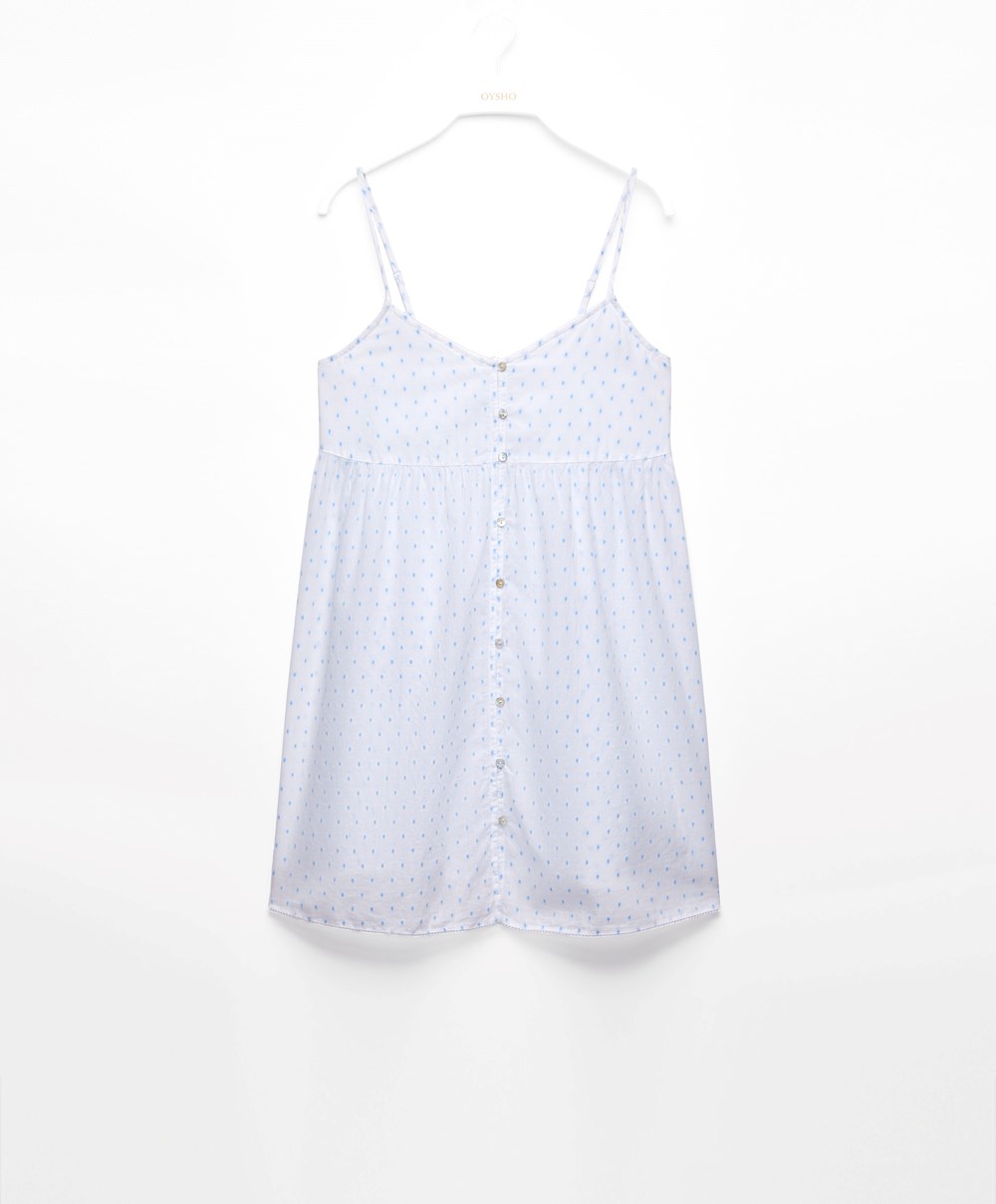 Oysho 100% Bomull Plumeti Kort Nightdress Hvite | CHZB23819