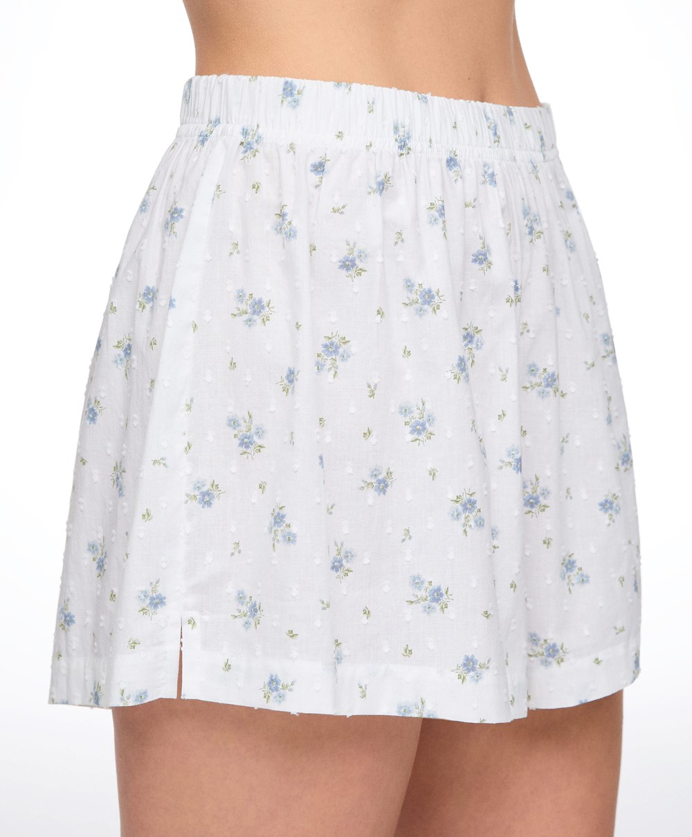 Oysho 100% Bomull Plumeti Printed Shorts Blå | HGBP96782