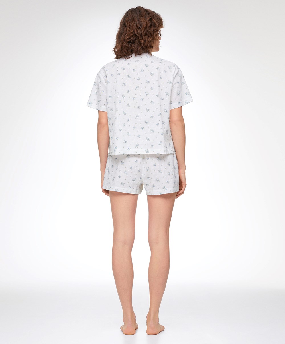 Oysho 100% Bomull Plumeti Printed Shorts Blå | HGBP96782