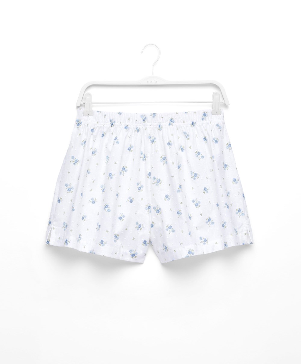 Oysho 100% Bomull Plumeti Printed Shorts Blå | HGBP96782