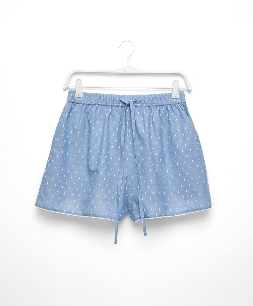 Oysho 100% Bomull Plumeti Printed Shorts Blå | JYEX82507