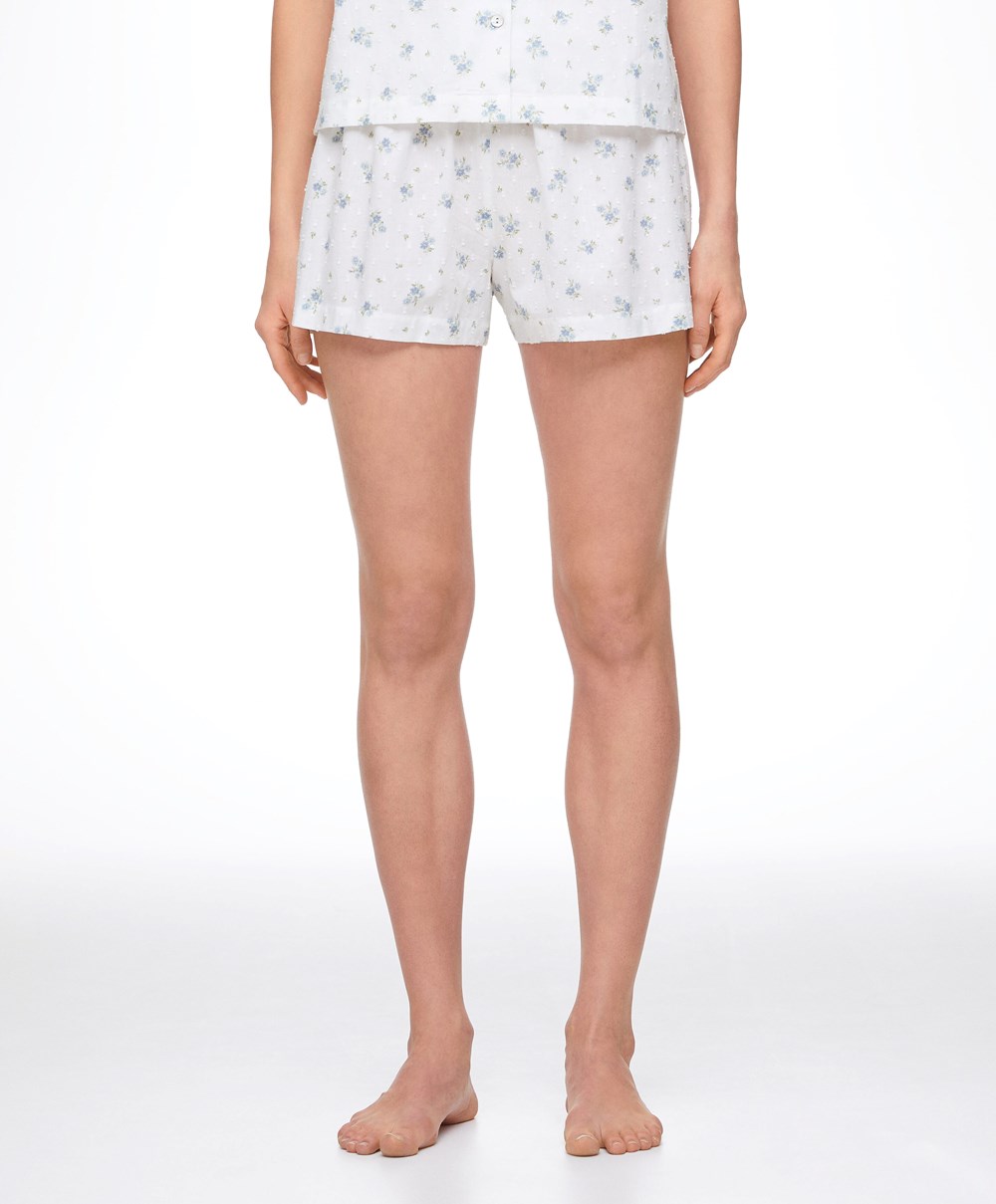 Oysho 100% Bomull Plumeti Printed Shorts Blå | XDJP97516