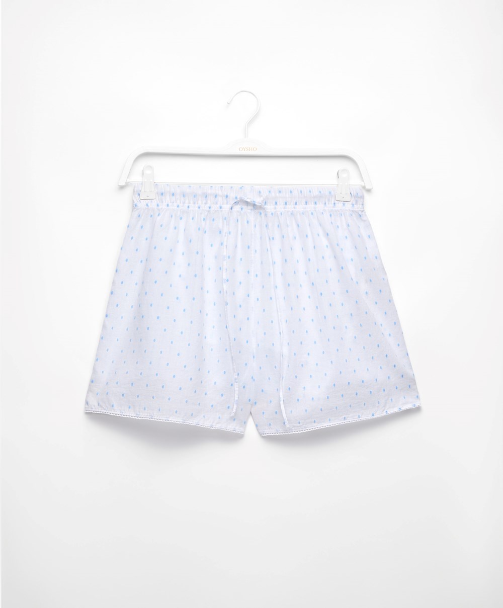 Oysho 100% Bomull Plumeti Shorts Hvite | MNAT14938