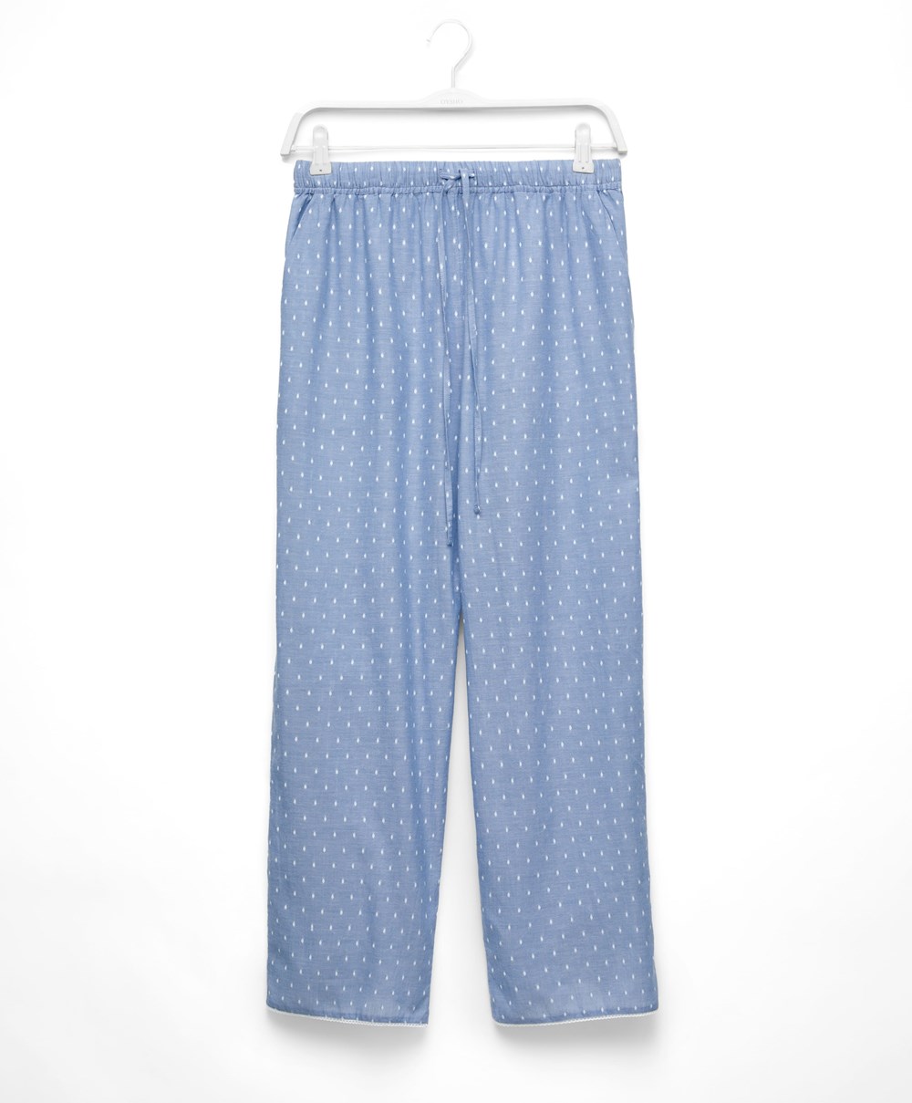 Oysho 100% Bomull Plumeti Trousers Blå | LWUS93578