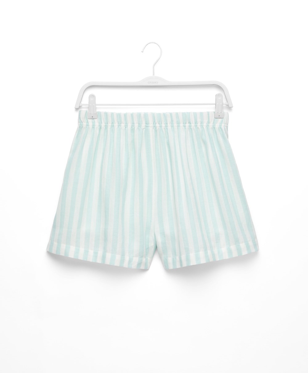 Oysho 100% Bomull Stripe Shorts Grønn | DIFU01827