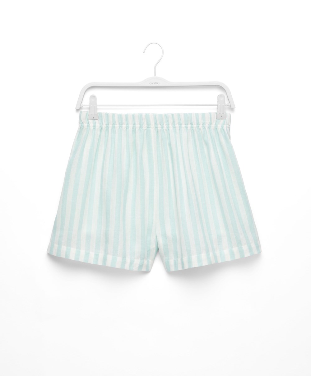 Oysho 100% Bomull Stripe Shorts Grønn | KRYA34872