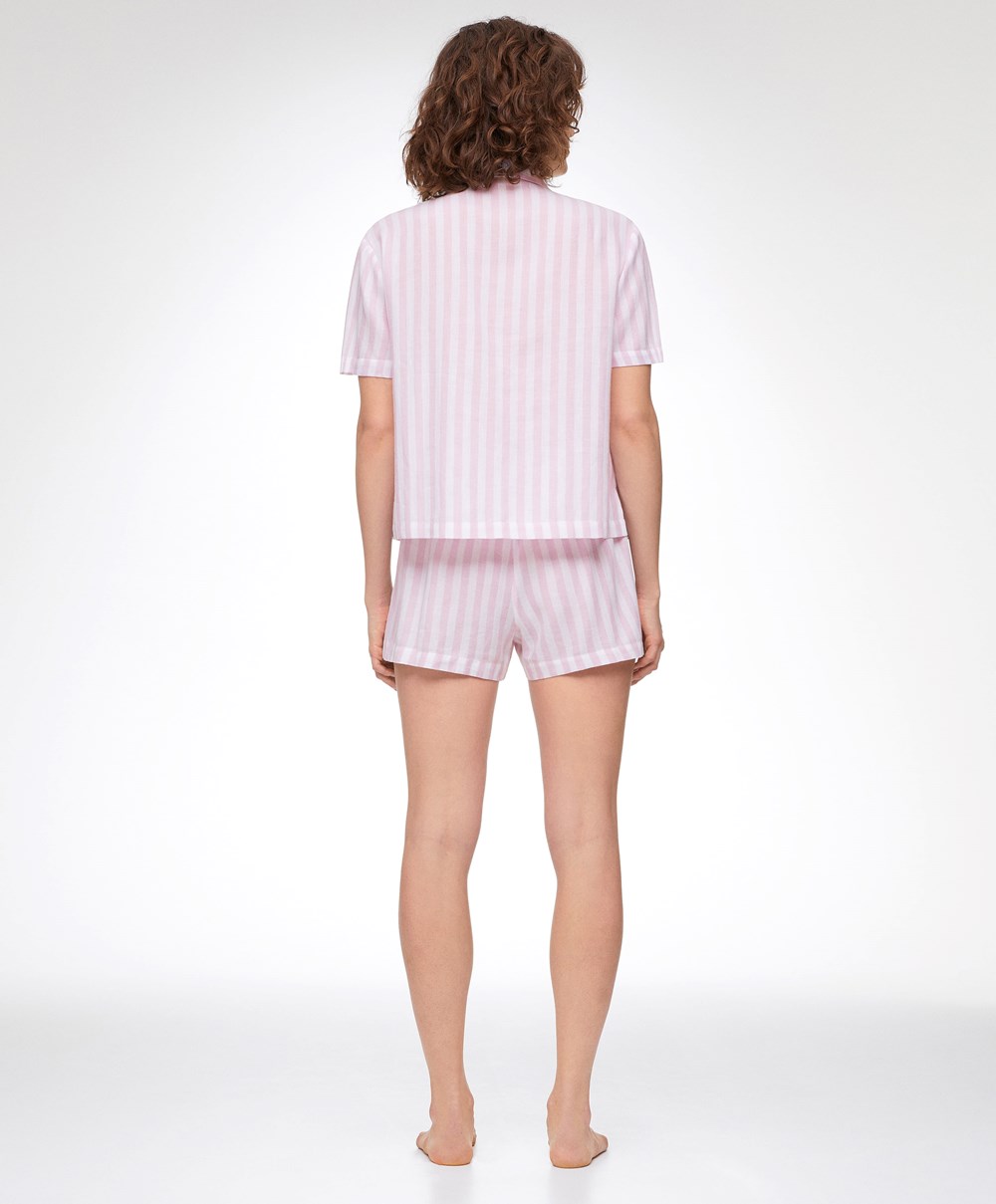 Oysho 100% Bomull Stripe Shorts Lavendel | MUKG74532