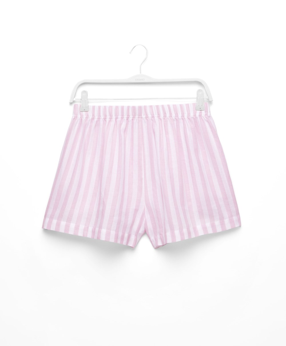 Oysho 100% Bomull Stripe Shorts Lavendel | MUKG74532