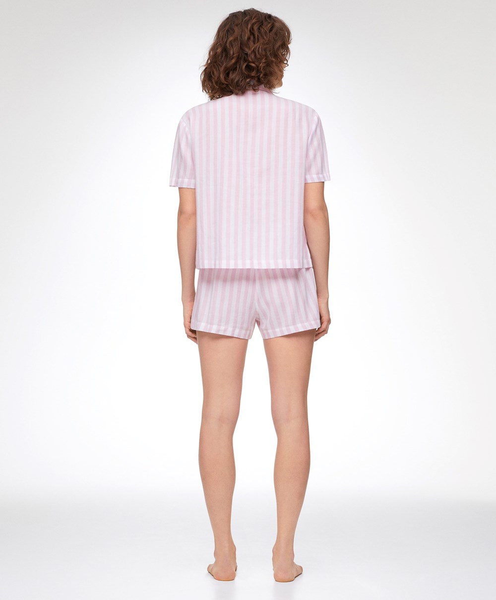 Oysho 100% Bomull Stripe Shorts Lavendel | YTDV41978