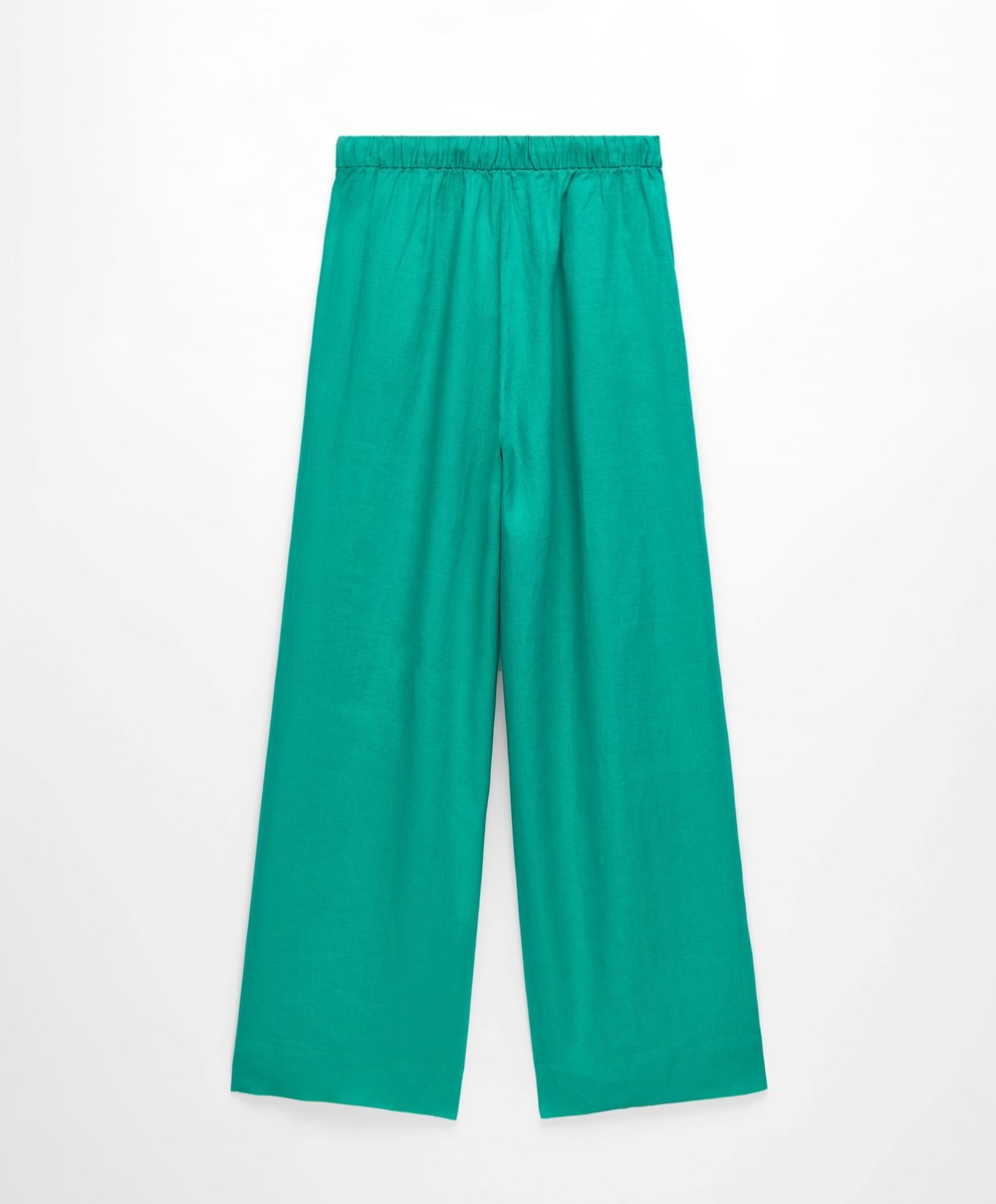 Oysho 100% Linen Brede Rett-leg Trousers Turkis Grønn | KPOT94726