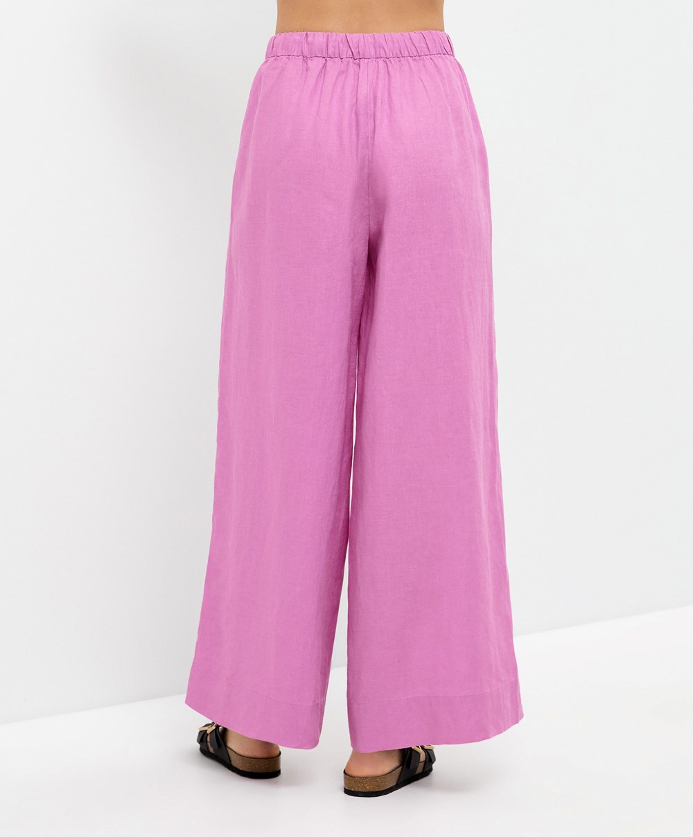 Oysho 100% Linen Brede Rett-leg Trousers Rosa | TRAY80267