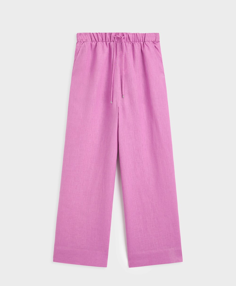 Oysho 100% Linen Brede Rett-leg Trousers Rosa | TRAY80267