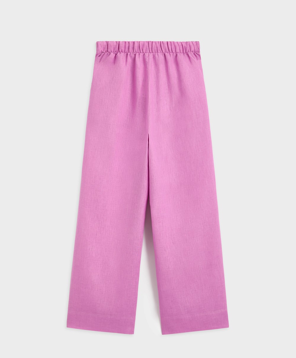 Oysho 100% Linen Brede Rett-leg Trousers Rosa | TRAY80267