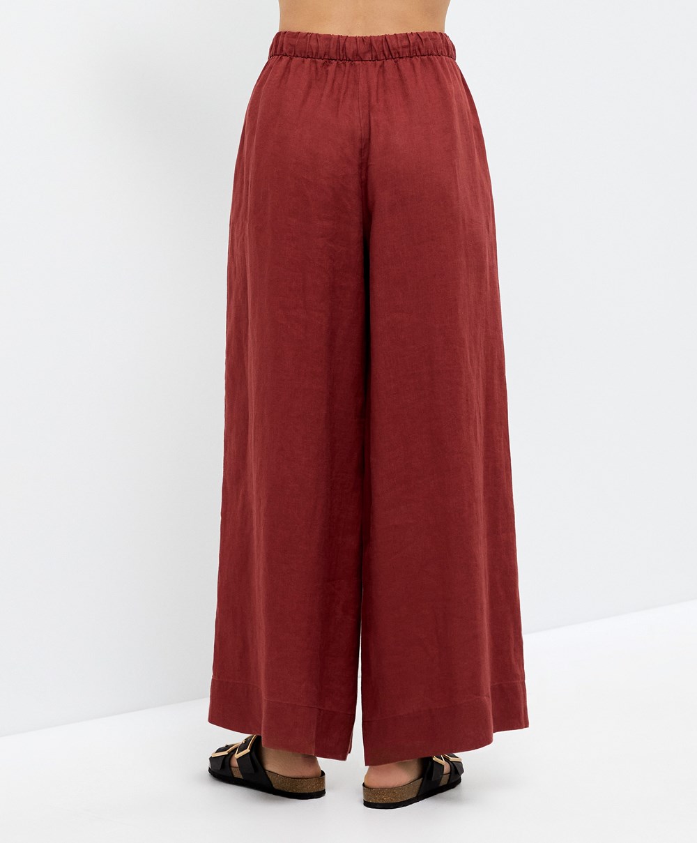 Oysho 100% Linen Brede Rett-leg Trousers Brune | XJDK91504