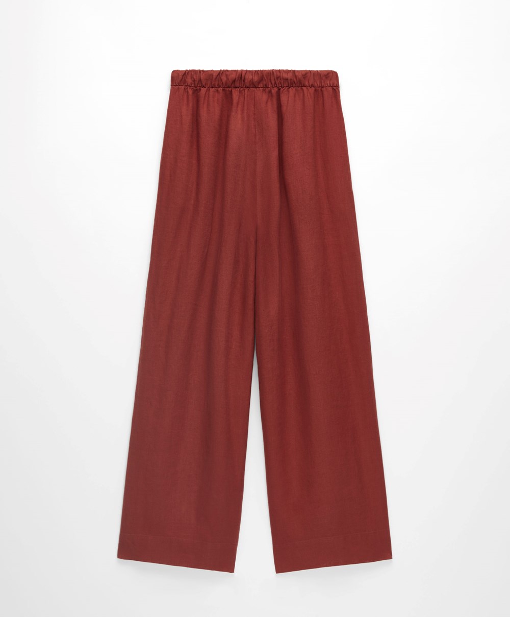 Oysho 100% Linen Brede Rett-leg Trousers Brune | XJDK91504