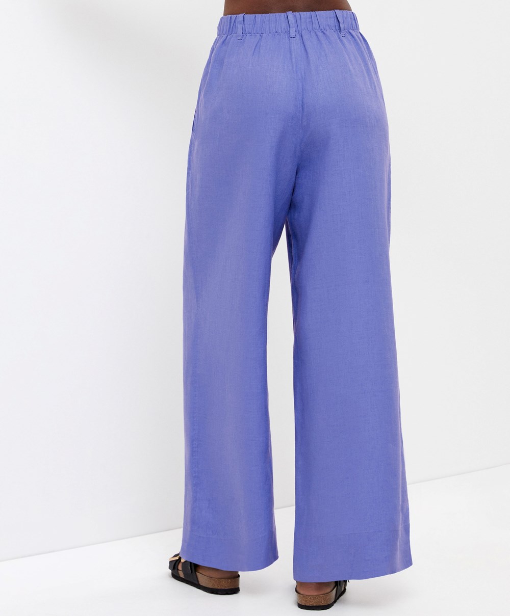 Oysho 100% Linen Brede-leg Trousers Lavendel | SEMI50486