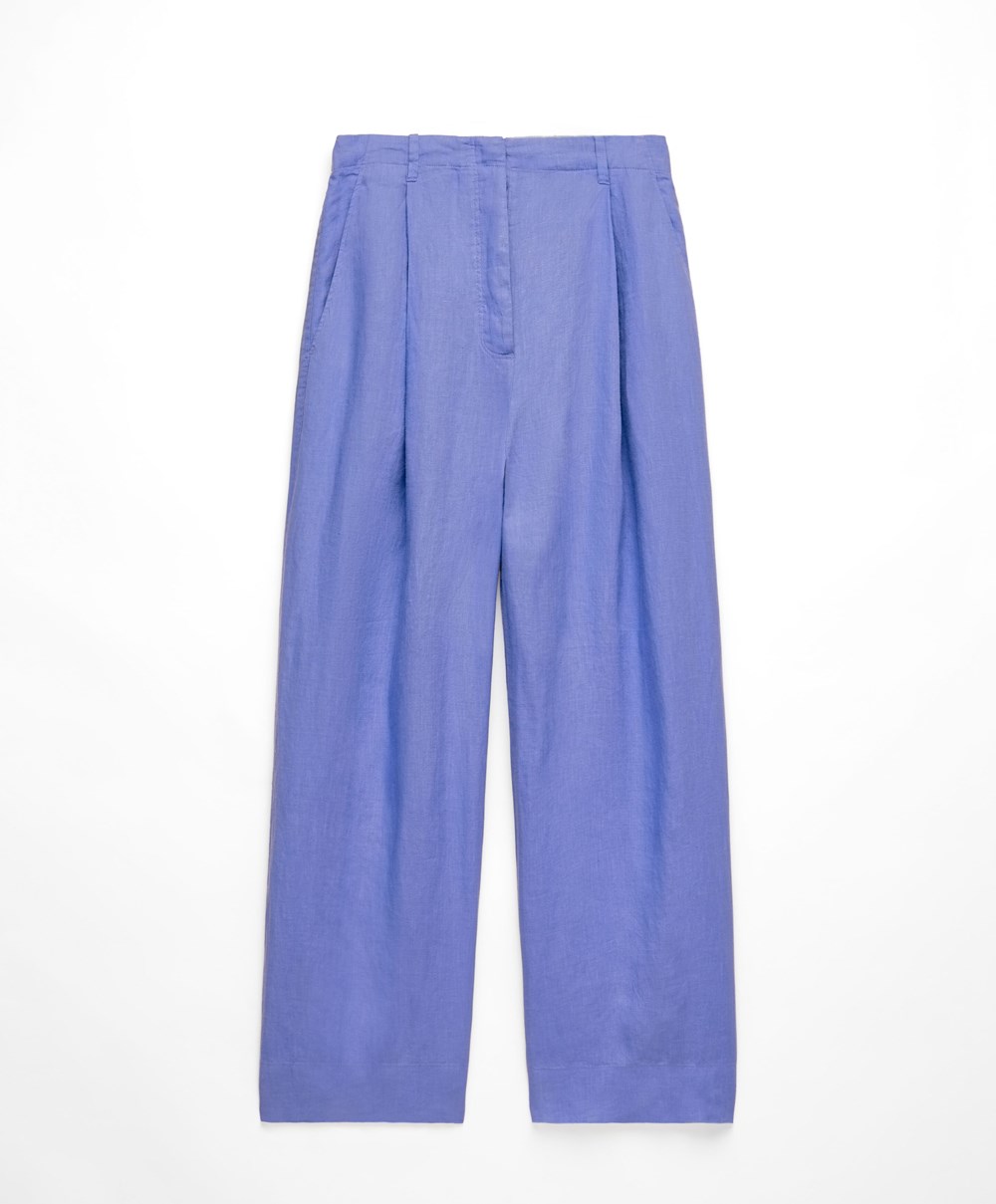 Oysho 100% Linen Brede-leg Trousers Lavendel | SEMI50486