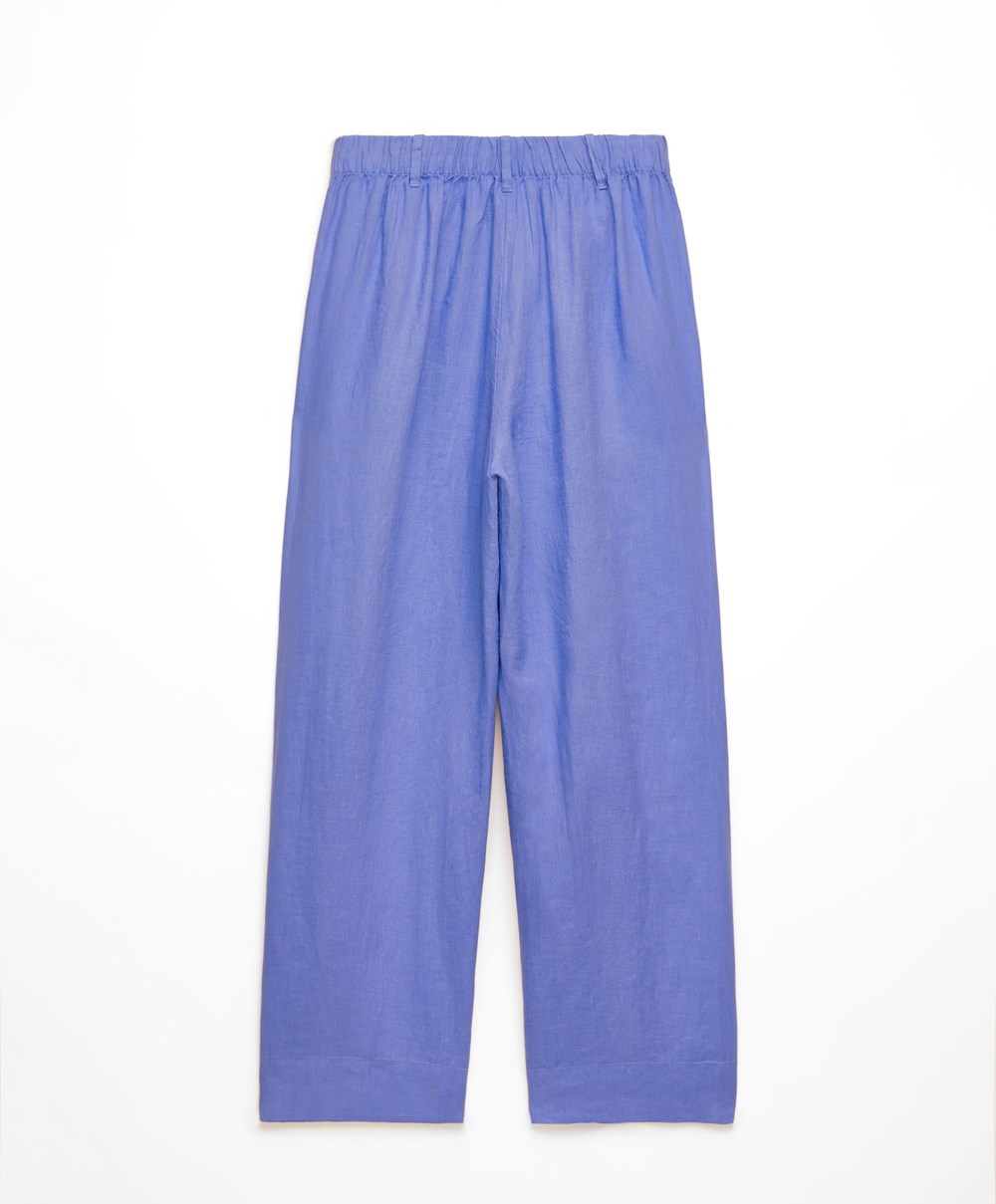 Oysho 100% Linen Brede-leg Trousers Lavendel | UPZL04213