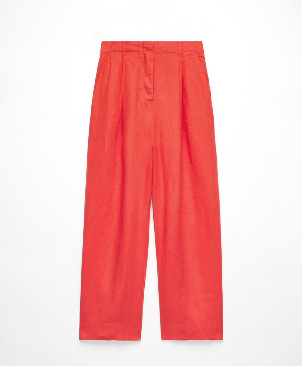 Oysho 100% Linen Brede-leg Trousers Oransje | HFYU60254