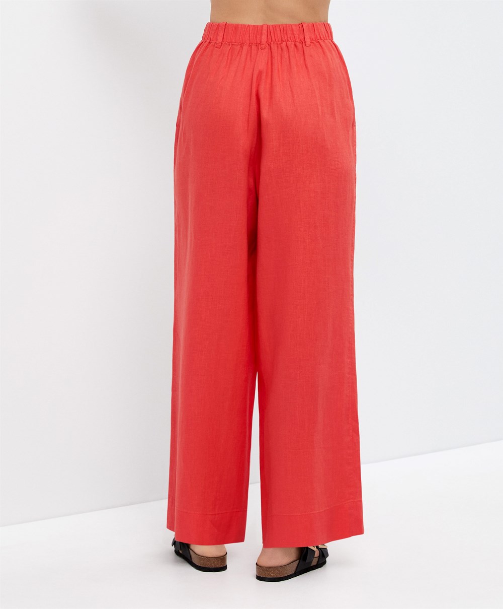 Oysho 100% Linen Brede-leg Trousers Oransje | KPXH25078