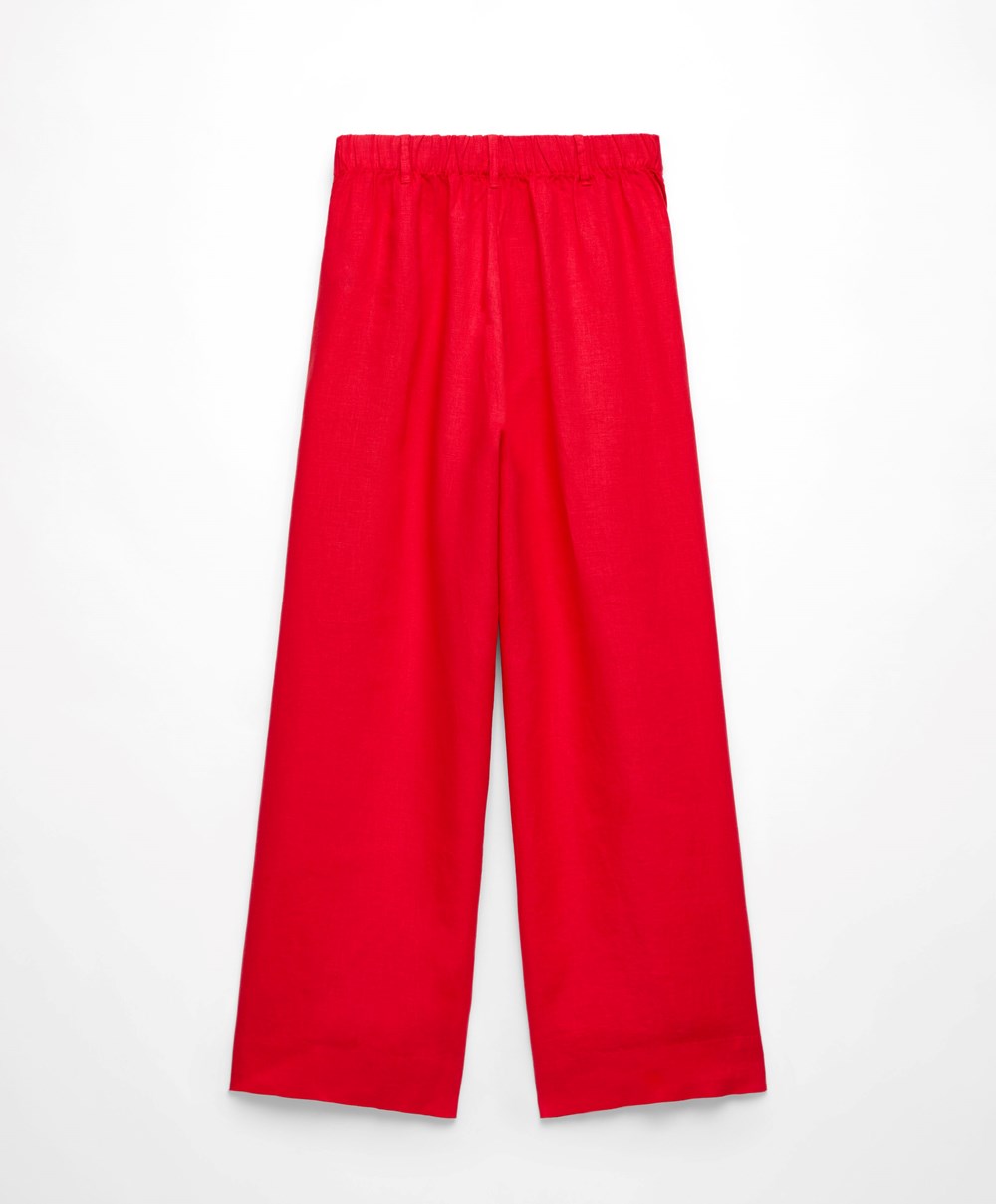 Oysho 100% Linen Brede-leg Trousers Rød | CNHU89736