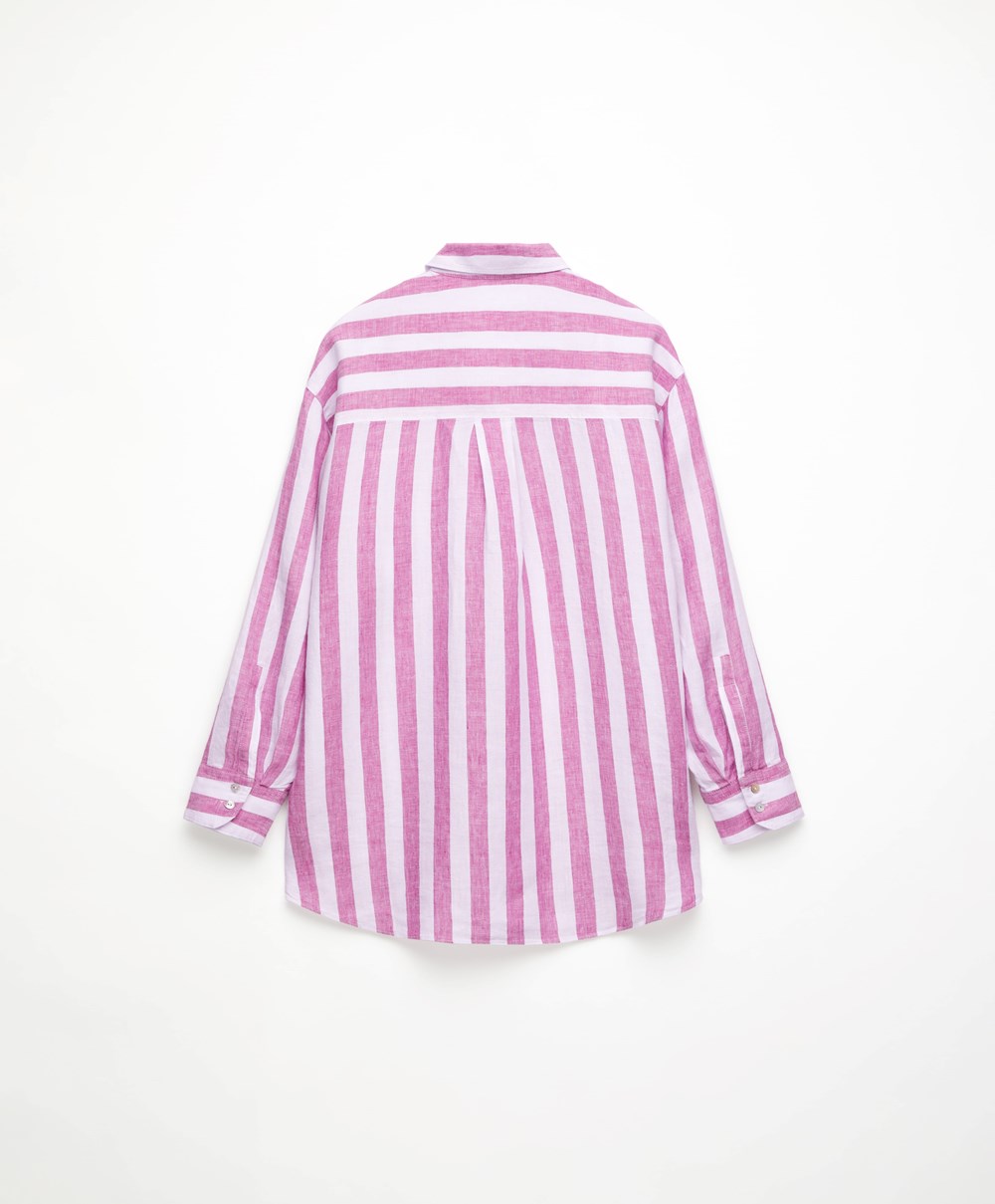 Oysho 100% Linen Long-sleeved Shirt Fuchsia | MDIW91534