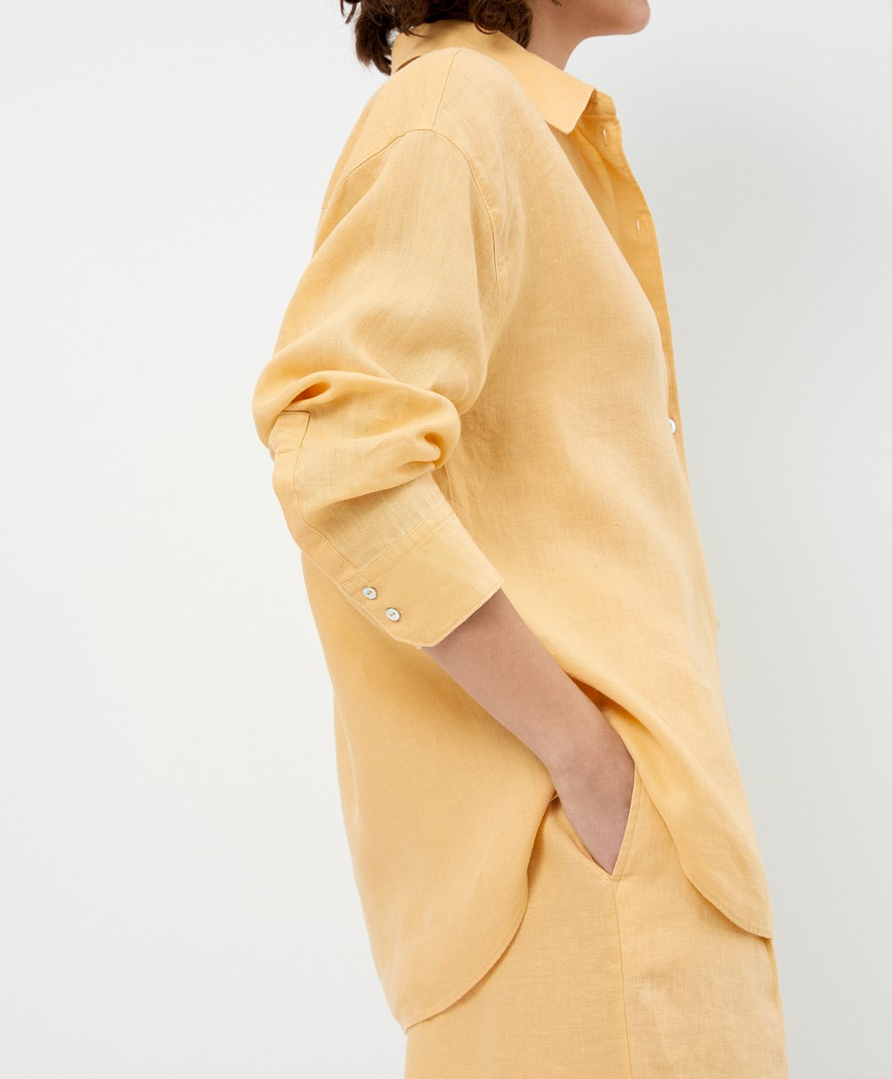 Oysho 100% Linen Long-sleeved Shirt Gul | KWHX03459