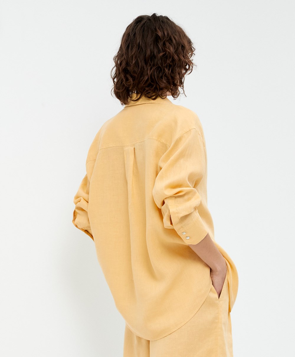 Oysho 100% Linen Long-sleeved Shirt Gul | KWHX03459