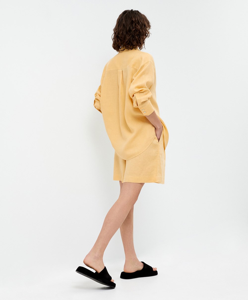 Oysho 100% Linen Long-sleeved Shirt Gul | KWHX03459