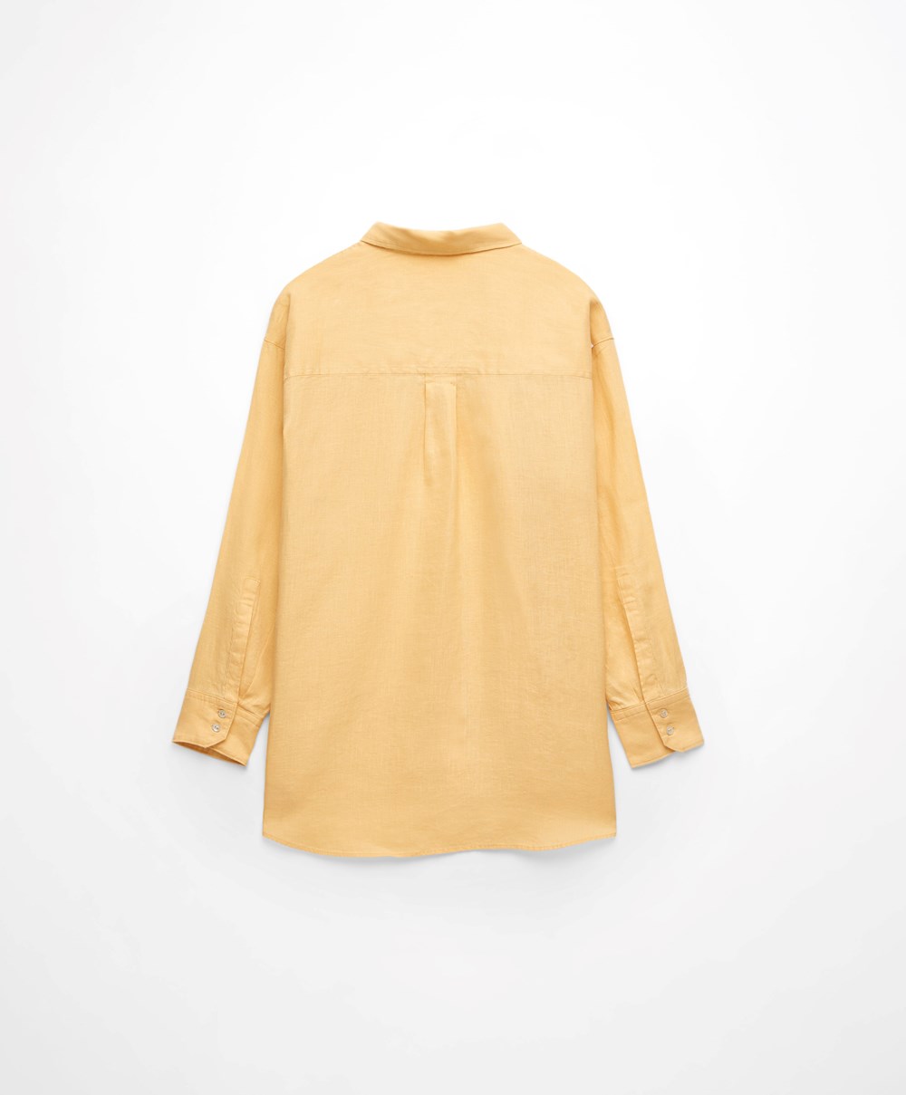 Oysho 100% Linen Long-sleeved Shirt Gul | KWHX03459