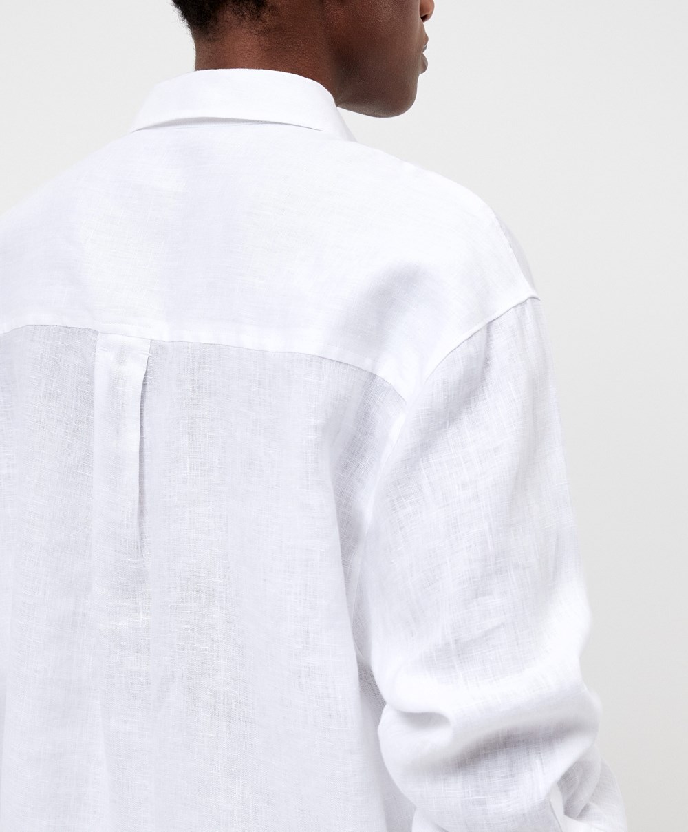 Oysho 100% Linen Long-sleeved Shirt Hvite | FNKY78152