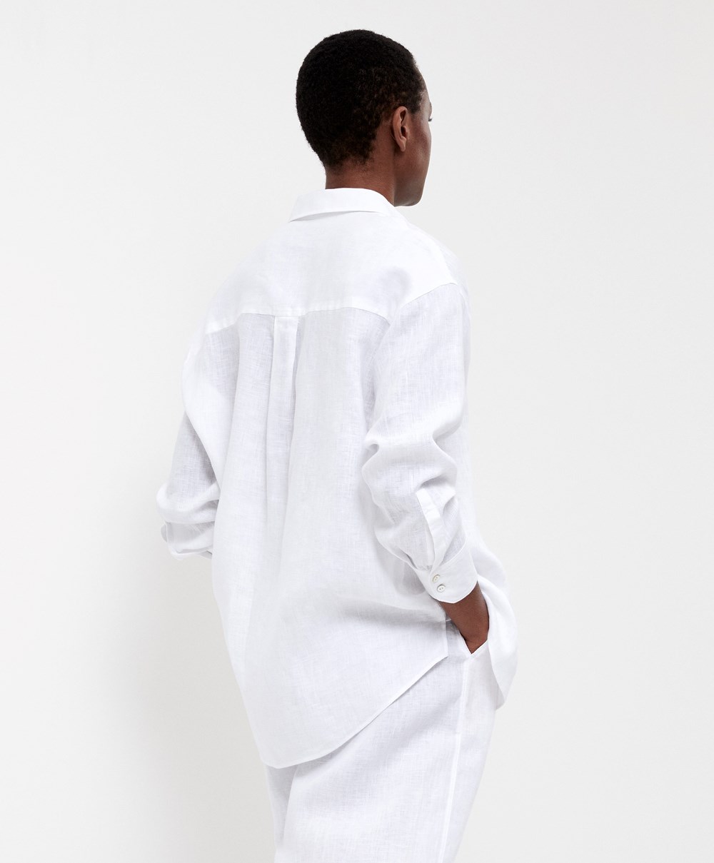 Oysho 100% Linen Long-sleeved Shirt Hvite | FNKY78152