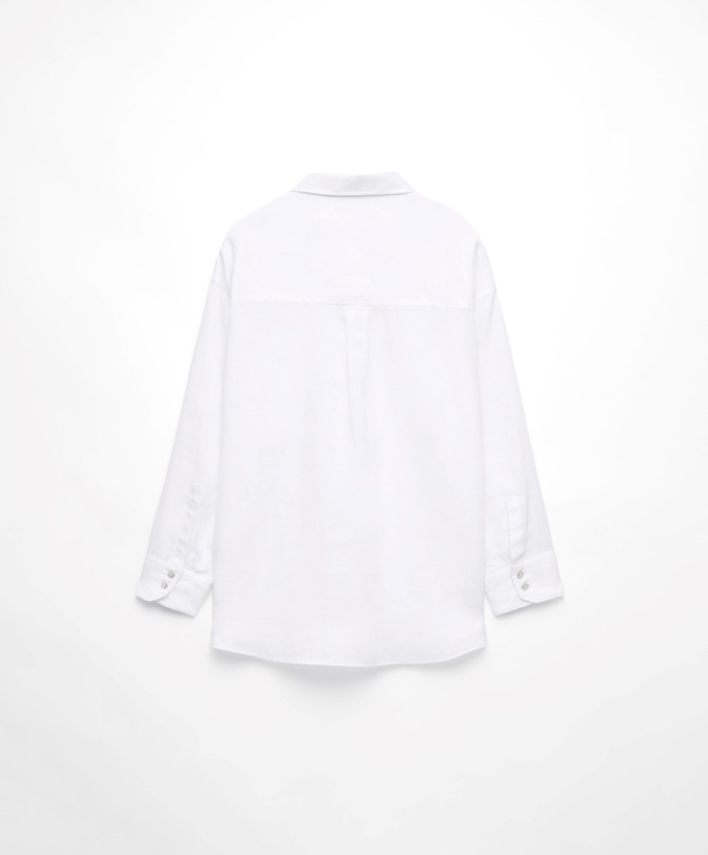 Oysho 100% Linen Long-sleeved Shirt Hvite | FNKY78152