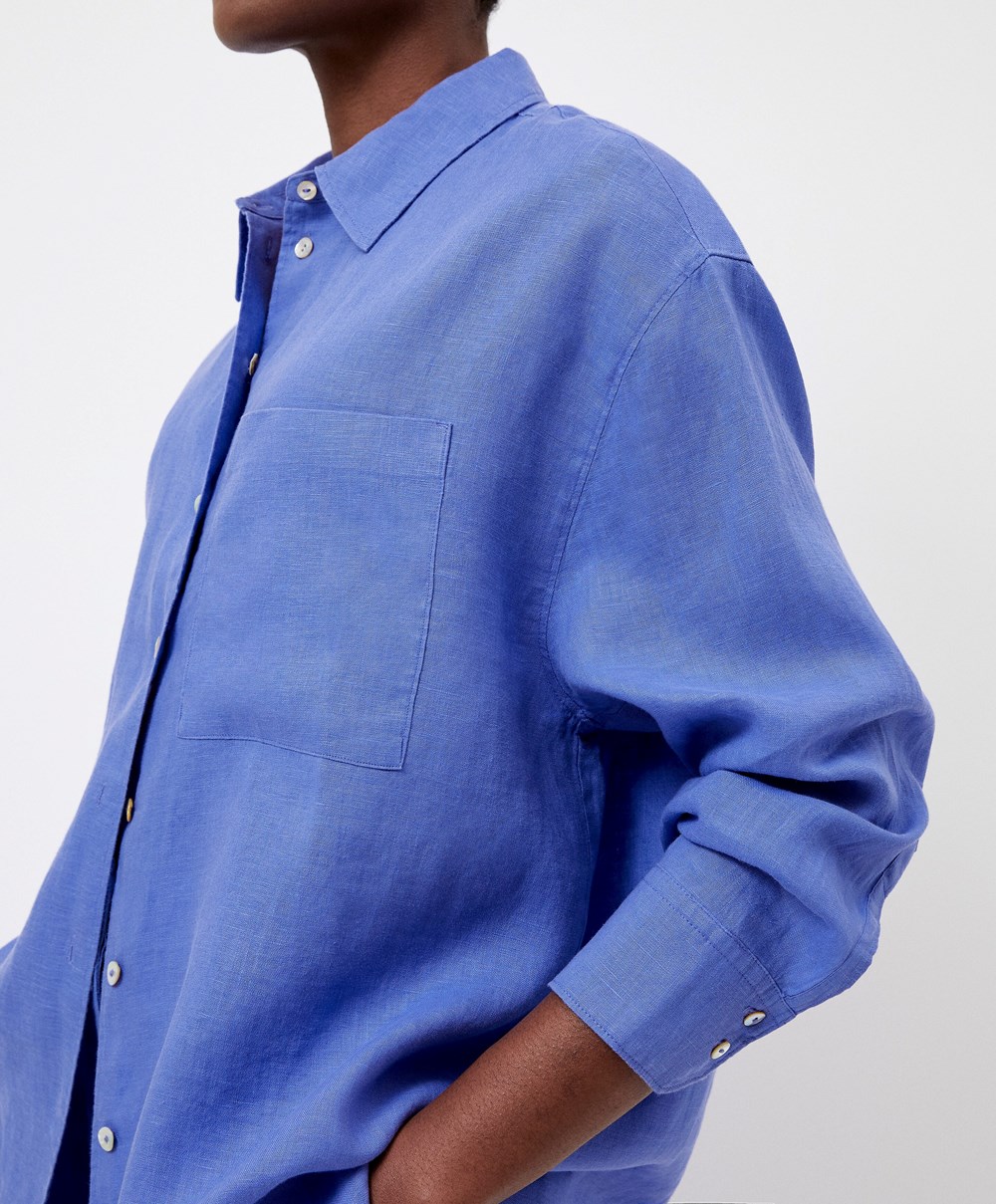 Oysho 100% Linen Long-sleeved Shirt Lavendel | ASHK29643