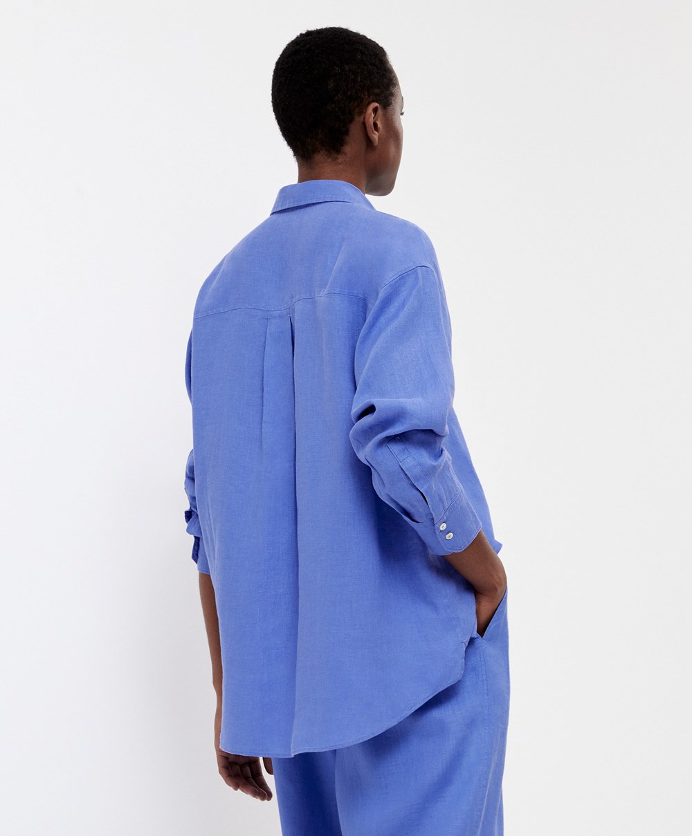 Oysho 100% Linen Long-sleeved Shirt Lavendel | ASHK29643