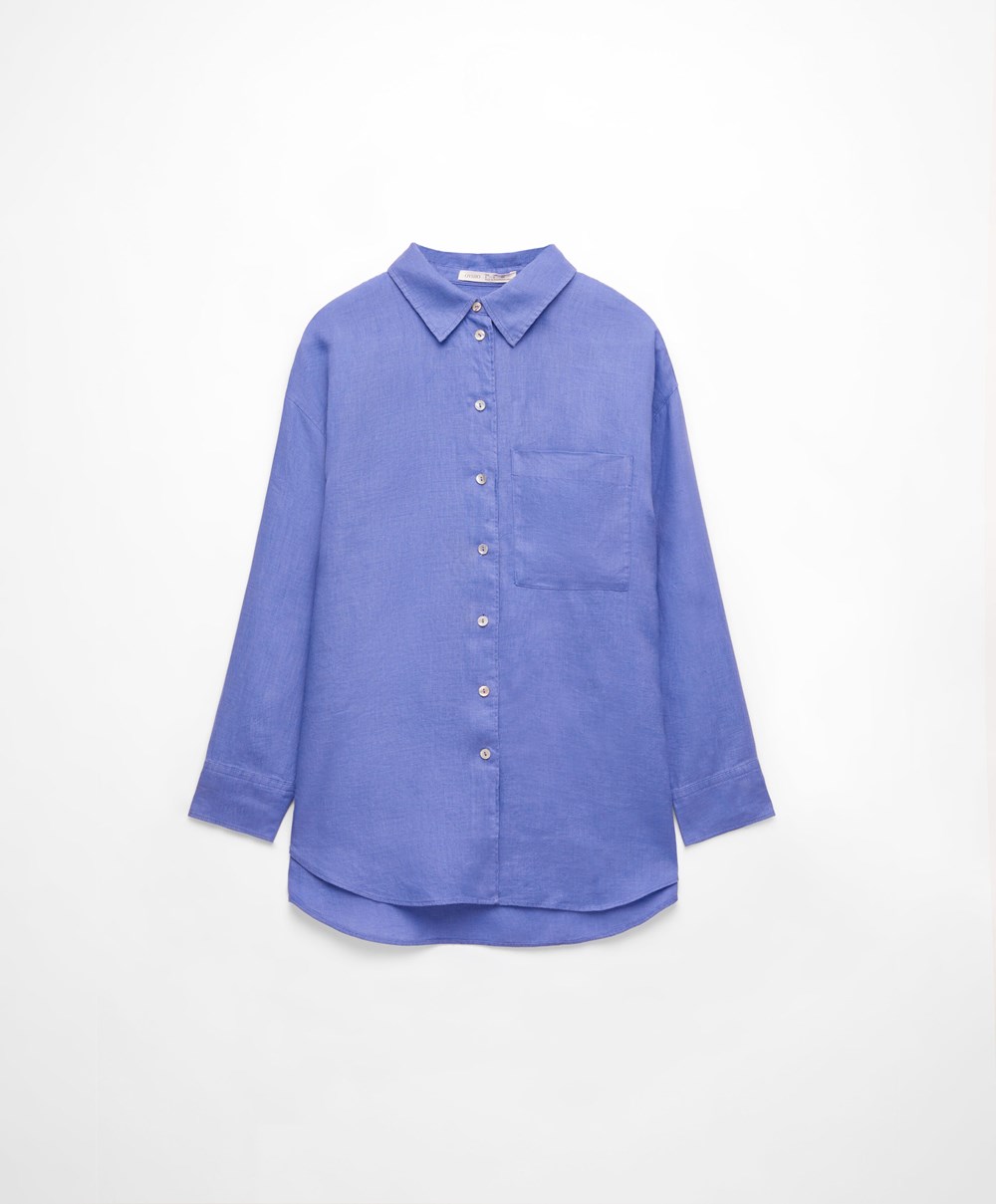 Oysho 100% Linen Long-sleeved Shirt Lavendel | ASHK29643