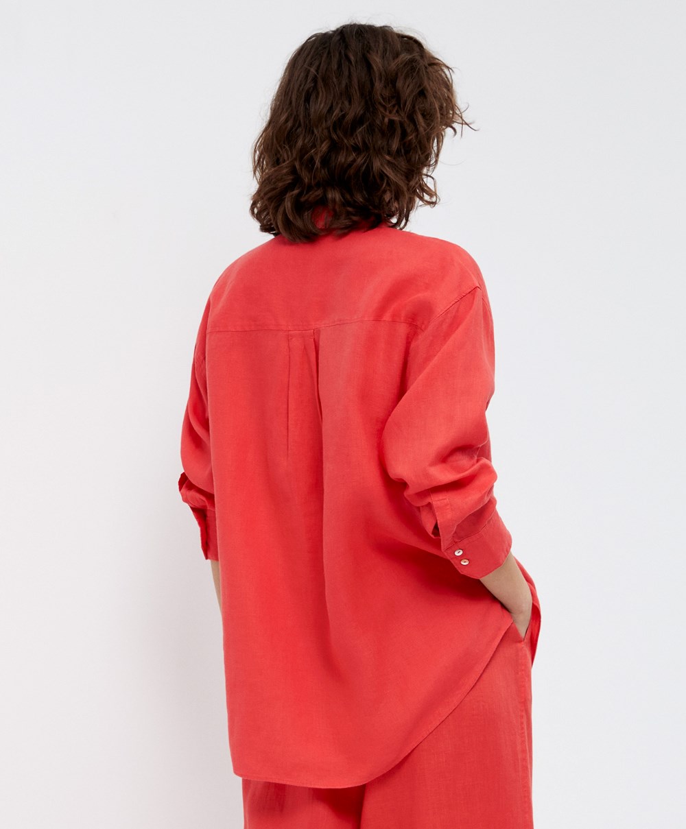 Oysho 100% Linen Long-sleeved Shirt Oransje | IAGH86735